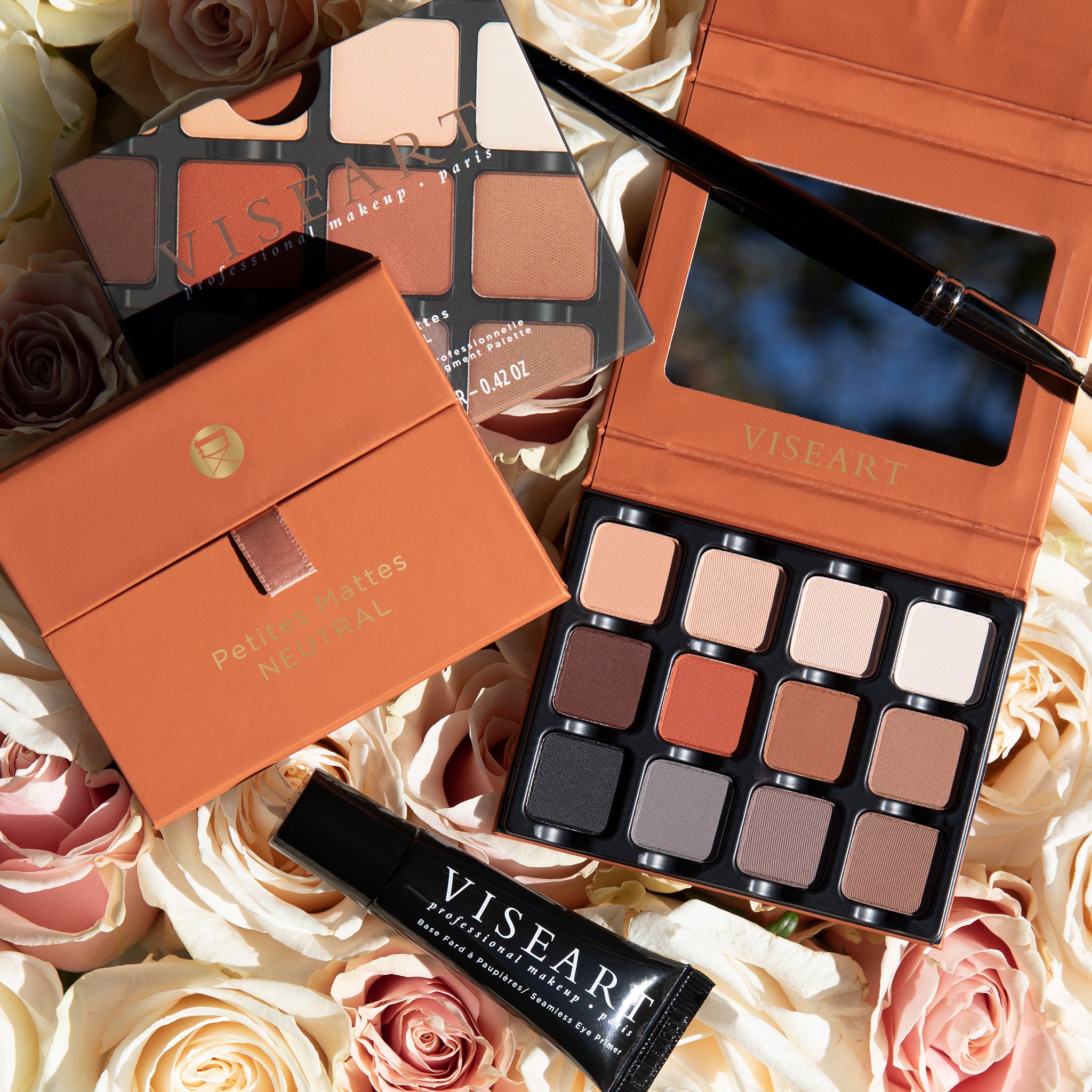 Open palette showing neutral matte shades including beige, taupe, and brown, ideal for sculpting and everyday wear.