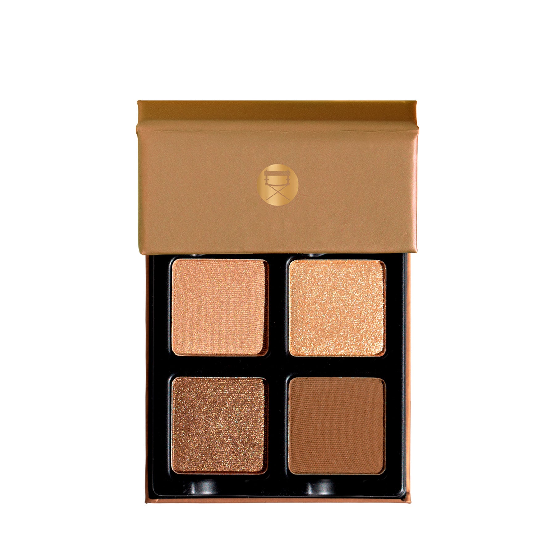 Petits Fours Praline palette with golden champagne shimmer, taupe matte, and neutral brown tones.