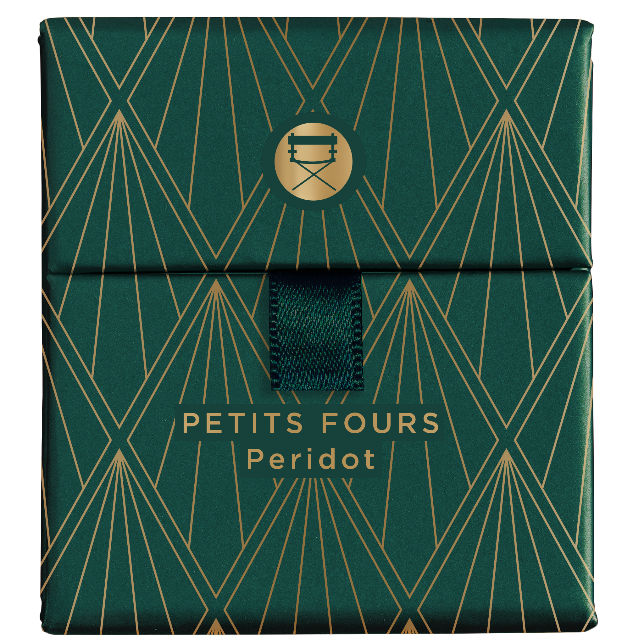 Closed Petits Fours - Peridot palette showcasing elegant green and metallic gold packaging.