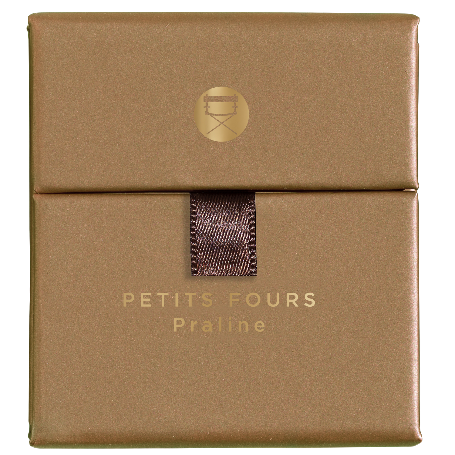 Petits Fours Praline palette Closed Case with golden champagne shimmer, taupe matte, and neutral brown tones.
