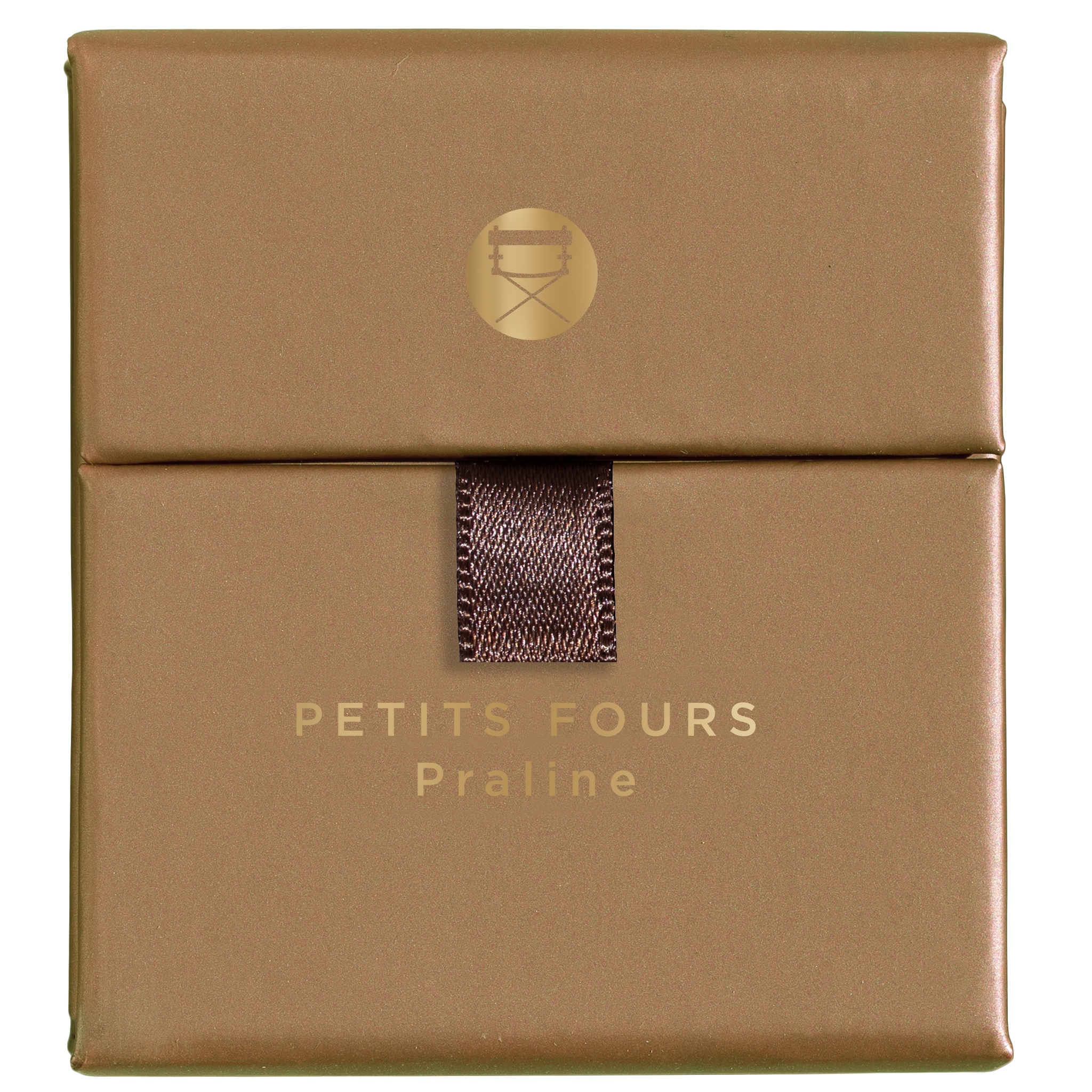Petits Fours Praline palette Closed Case with golden champagne shimmer, taupe matte, and neutral brown tones.