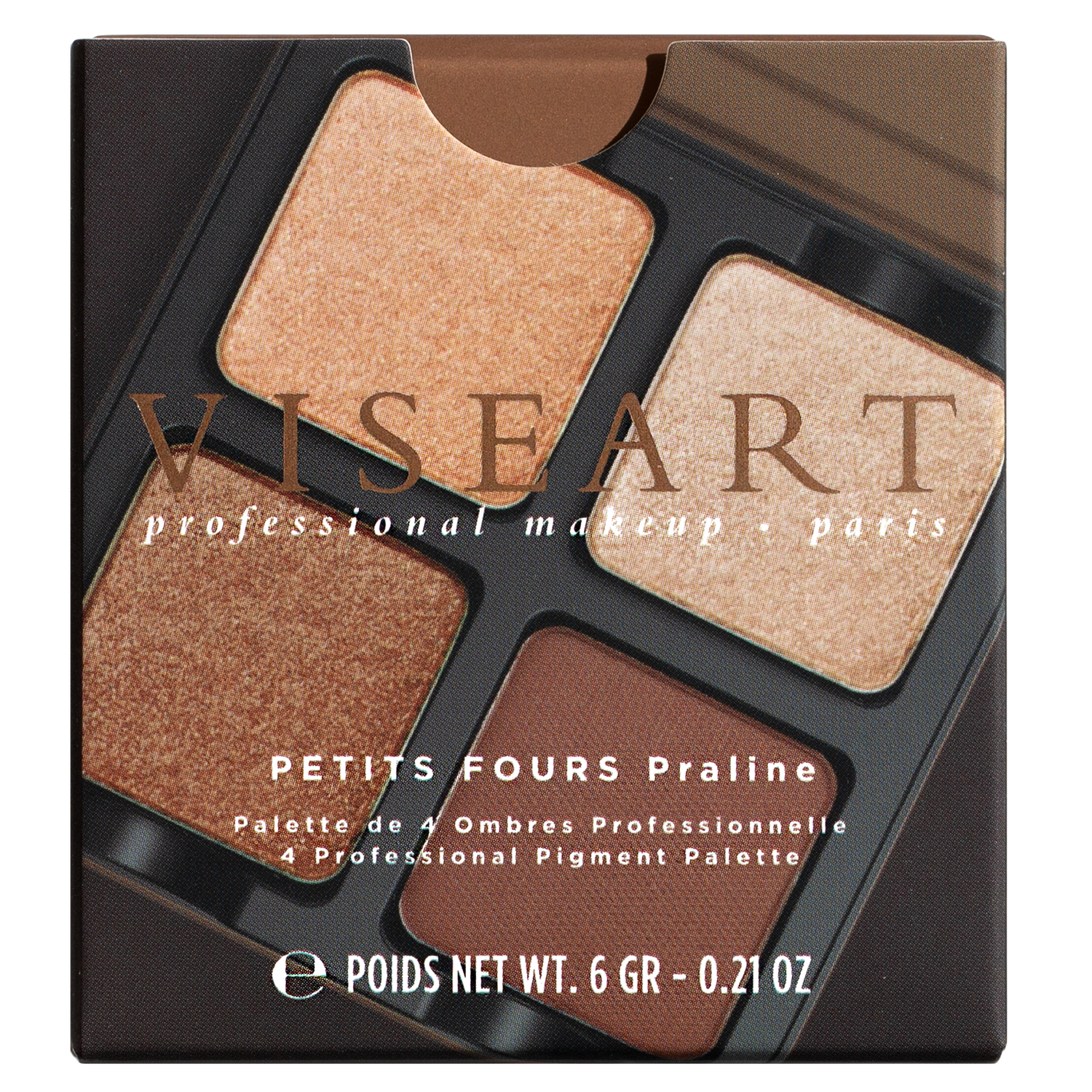 Petits Fours Praline palette Closed Case with golden champagne shimmer, taupe matte, and neutral brown tones.