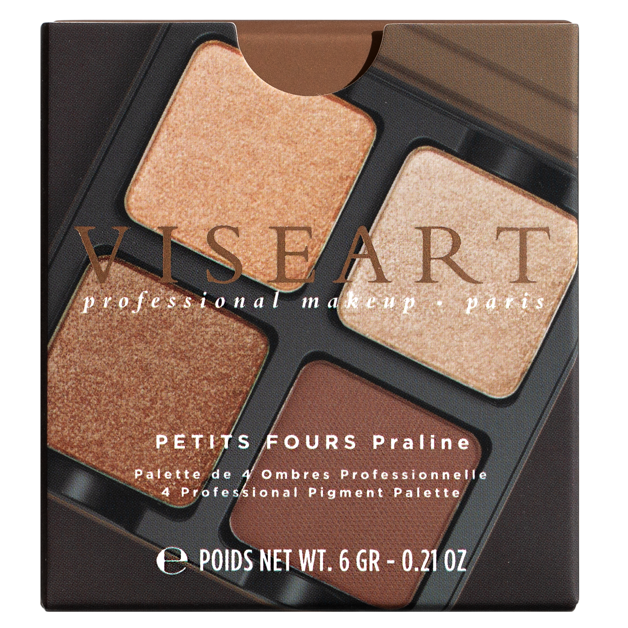 Petits Fours Praline palette Closed Case with golden champagne shimmer, taupe matte, and neutral brown tones.