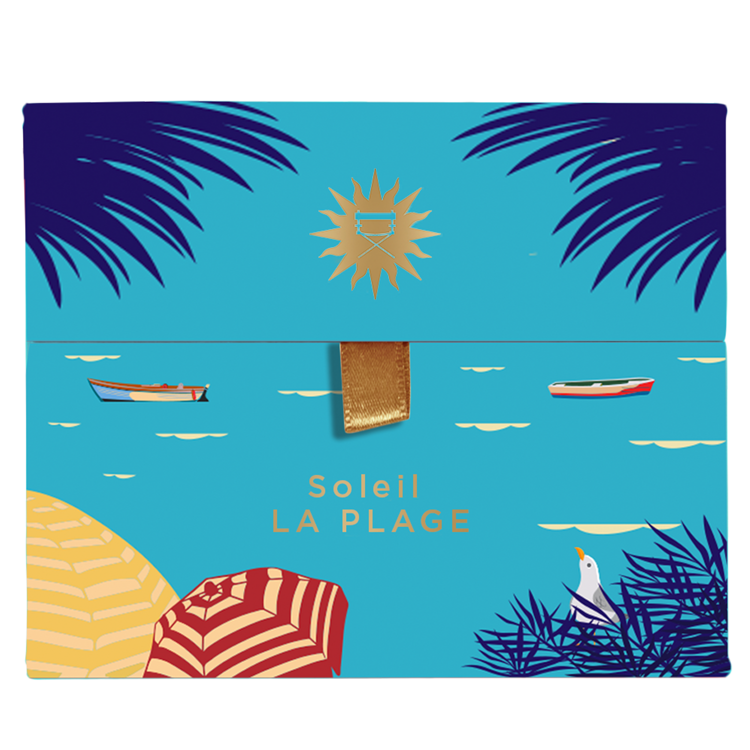 Closed palette of vibrant beach tones including coral shimmer, sunbeam gold, and bronze foil for summer glam.