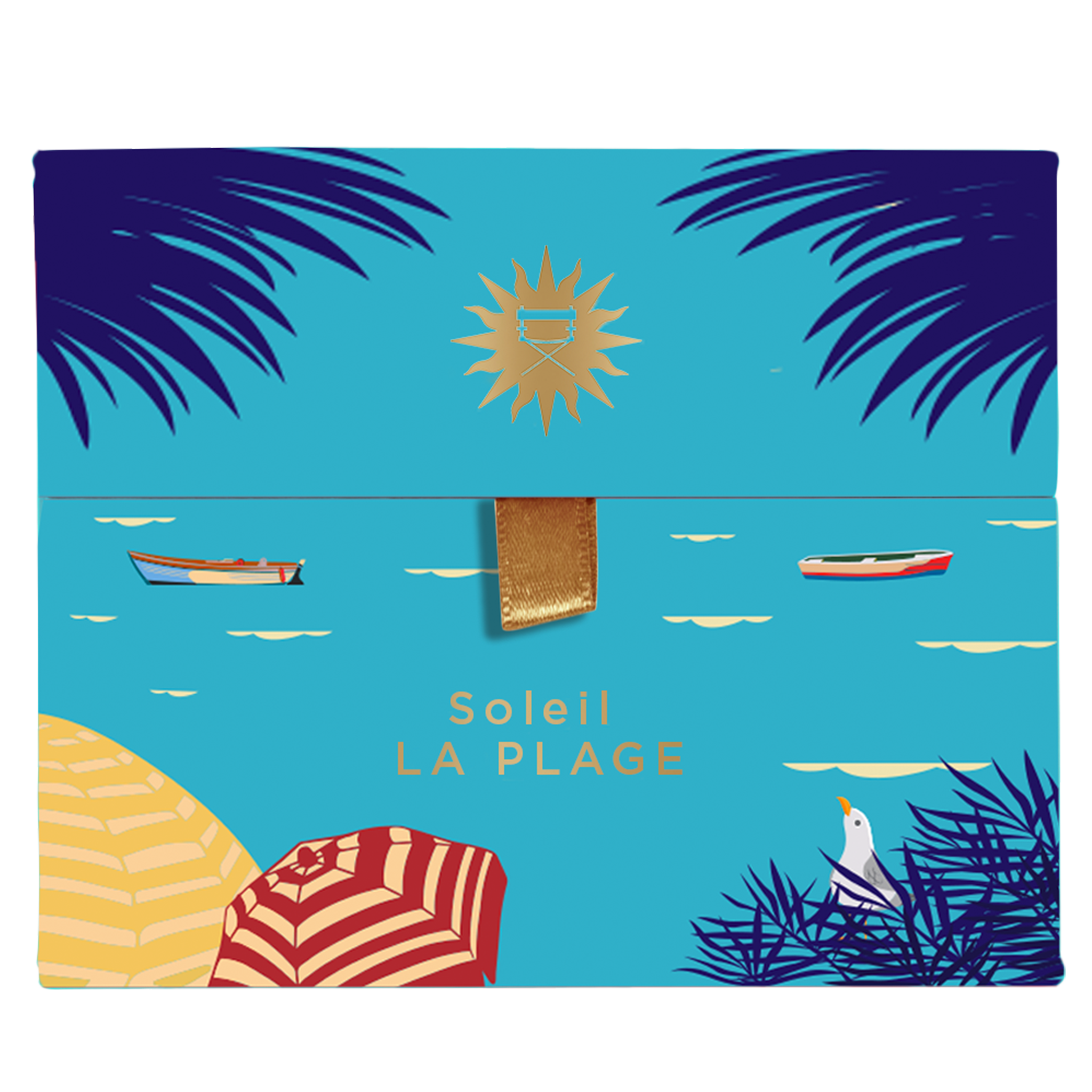 Closed palette of vibrant beach tones including coral shimmer, sunbeam gold, and bronze foil for summer glam.