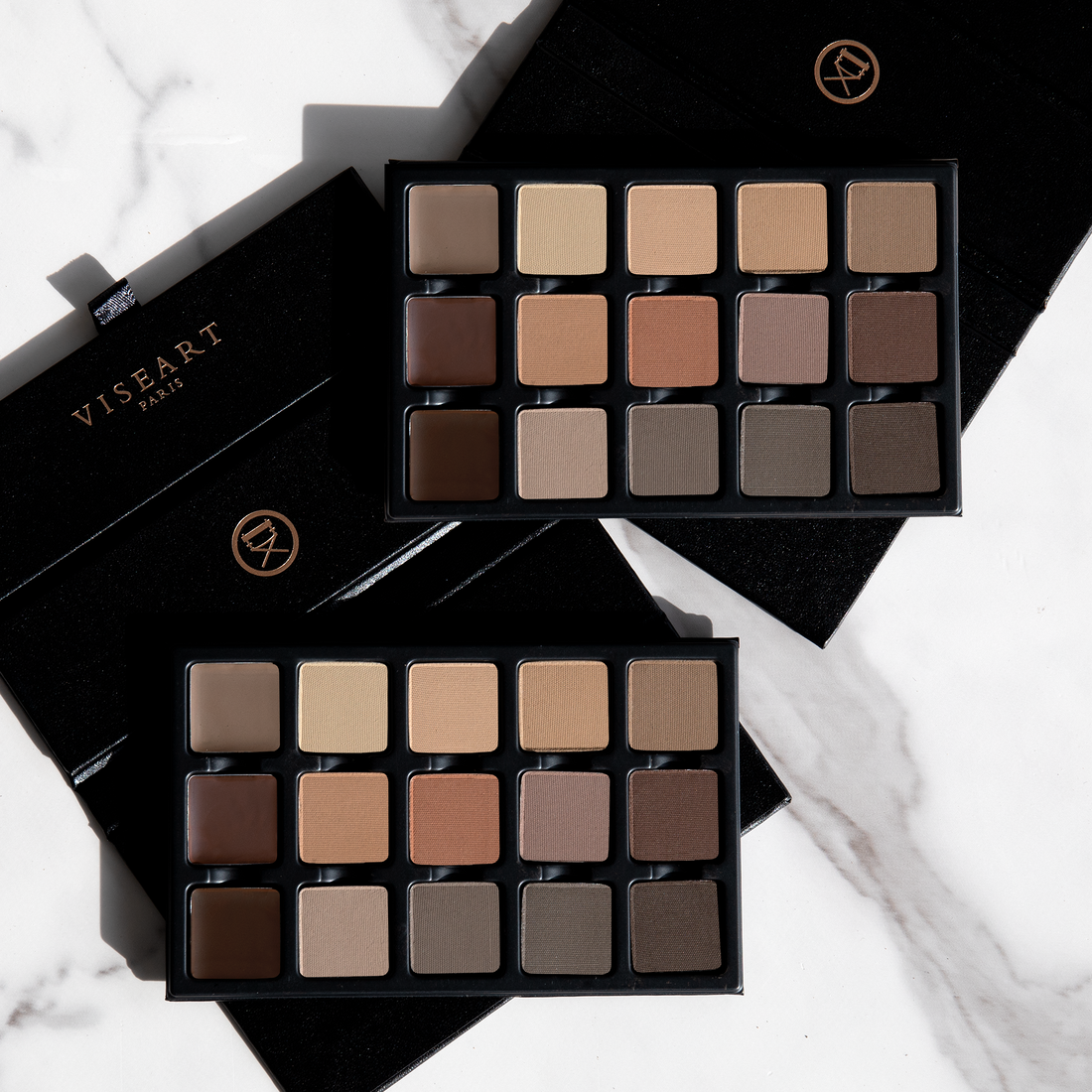 Open VisePRO™ 15-Pan Structure Palette displaying 3 waxes and 12 pressed powders in a range of neutral, ash, and auburn tones for brows, hairlines, and contouring.
