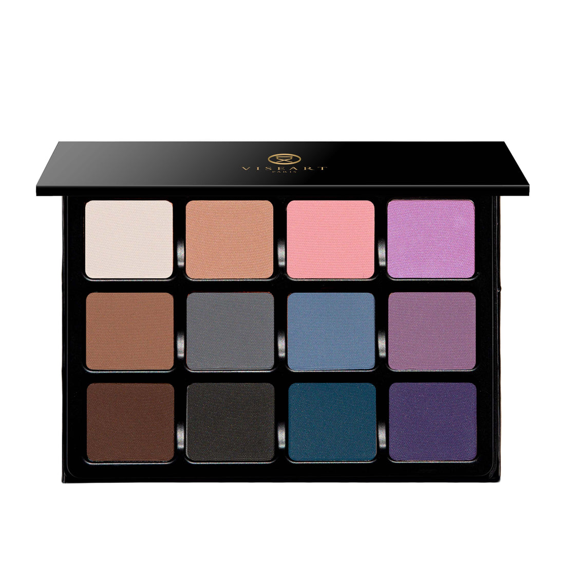 Open palette featuring cool-toned matte shades from slate to lilac, ideal for contour and sculpting with a modern edge.