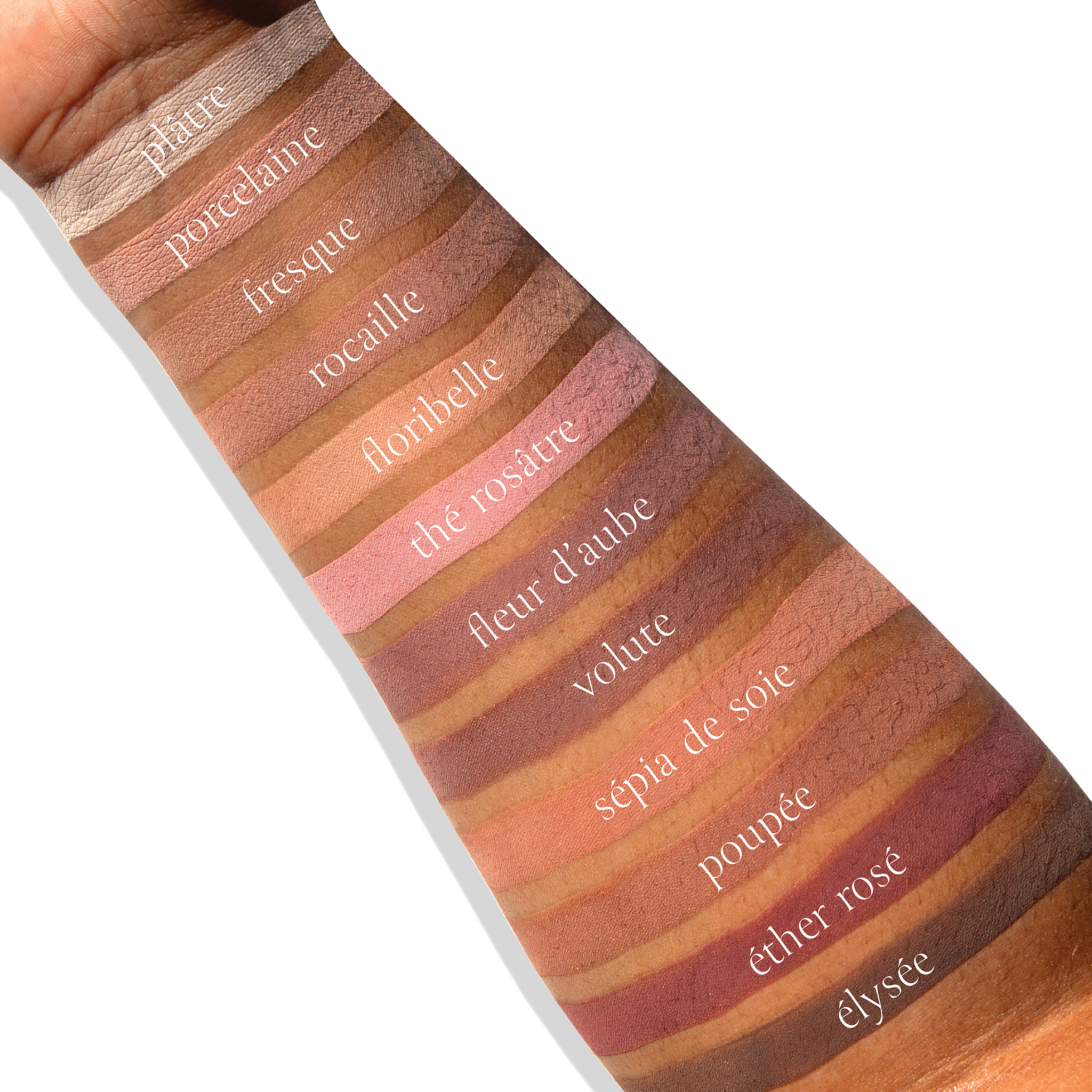 Paris Cherubine Mattes swatches arm skin tone gradient porcelain plaster rose sky