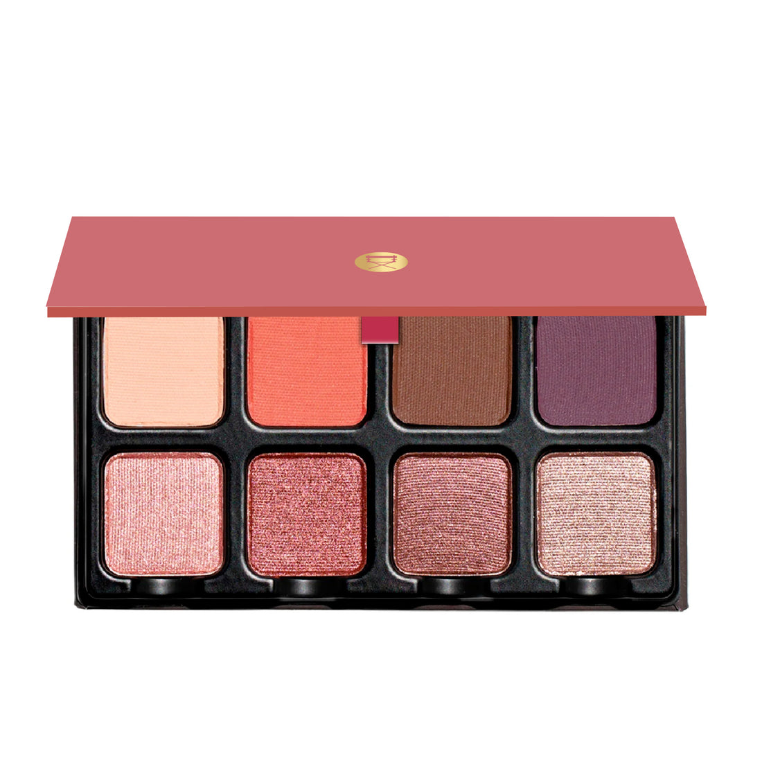 Open Petit Pro Deux palette showing berry, plum, and rose-toned matte and shimmer eyeshadows.