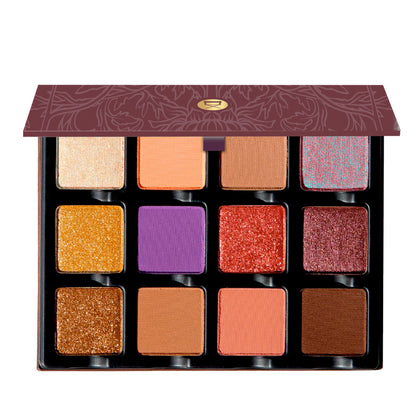 Open palette featuring taupe, espresso, and golden sand tones in matte, shimmer, and satin finishes for soft sculpt.