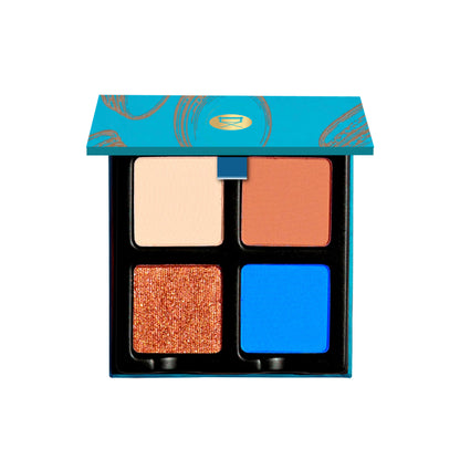 Open view of Petits Fours Pastille palette with cream matte, rich brown, caramel shimmer, and cobalt blue accent.