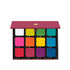 Open palette with 12 bright matte pigments including red, blue, yellow, and green, perfect for creative, editorial makeup.