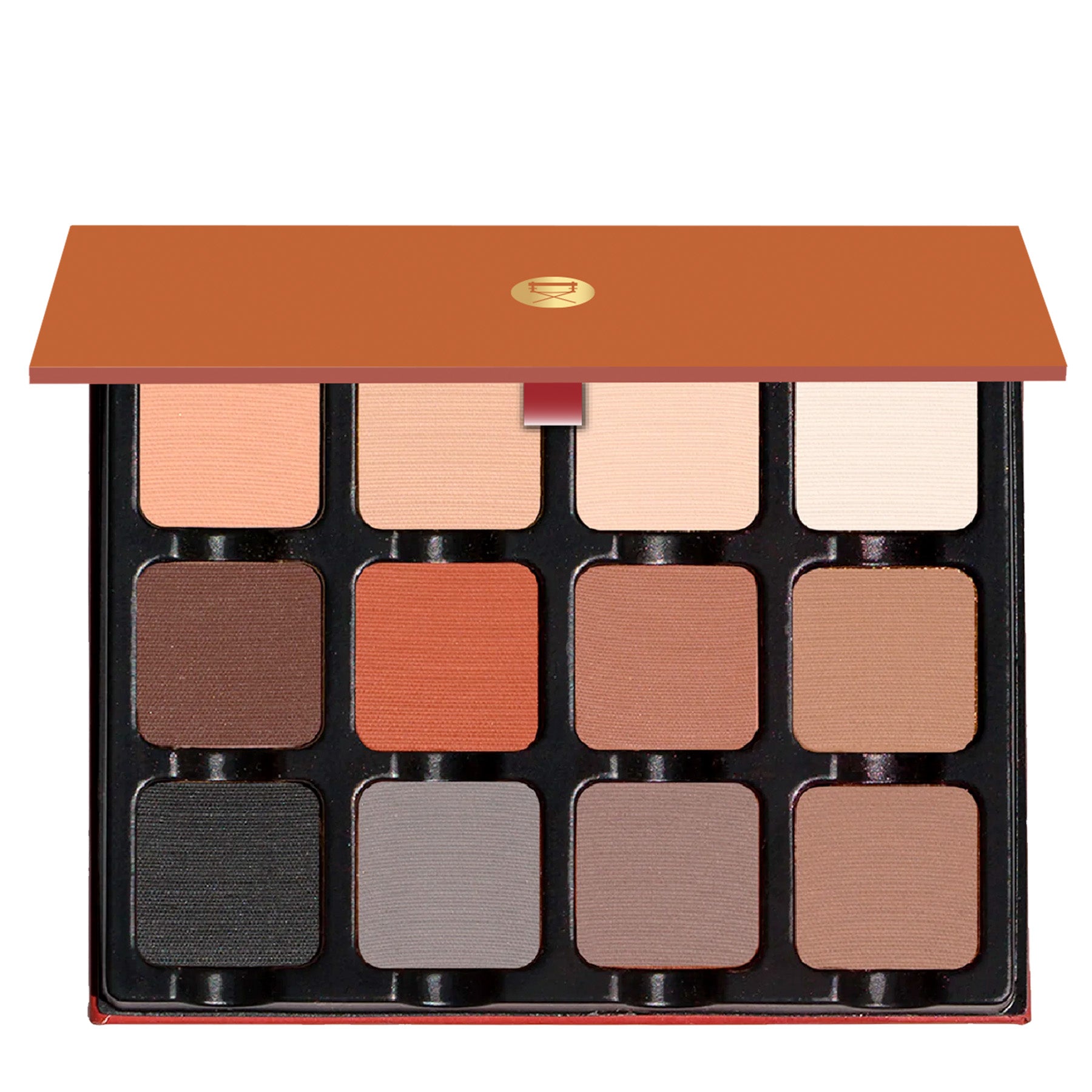 Open palette showing neutral matte shades including beige, taupe, and brown, ideal for sculpting and everyday wear.