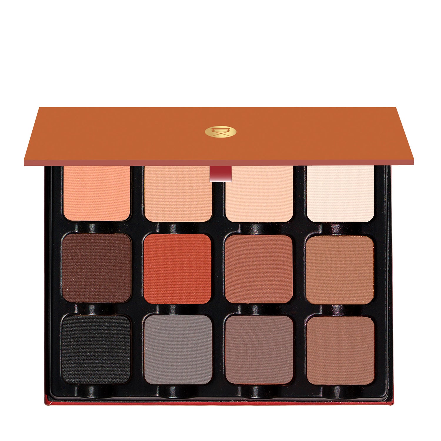 Swatches of matte neutrals like taupe and brown on fair skin, showing blendable, sculpting pigments.
