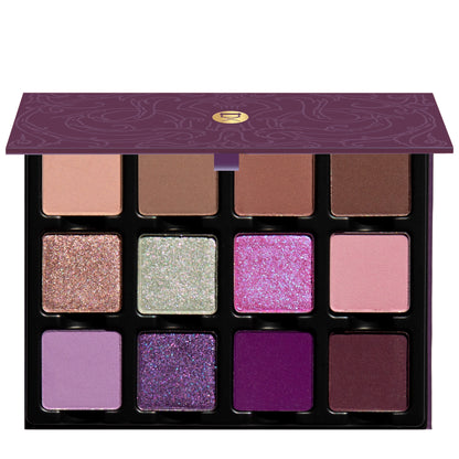 Open Violette Étendu palette with rich purples, soft mauves, and shimmering cool tones in matte and duochrome.