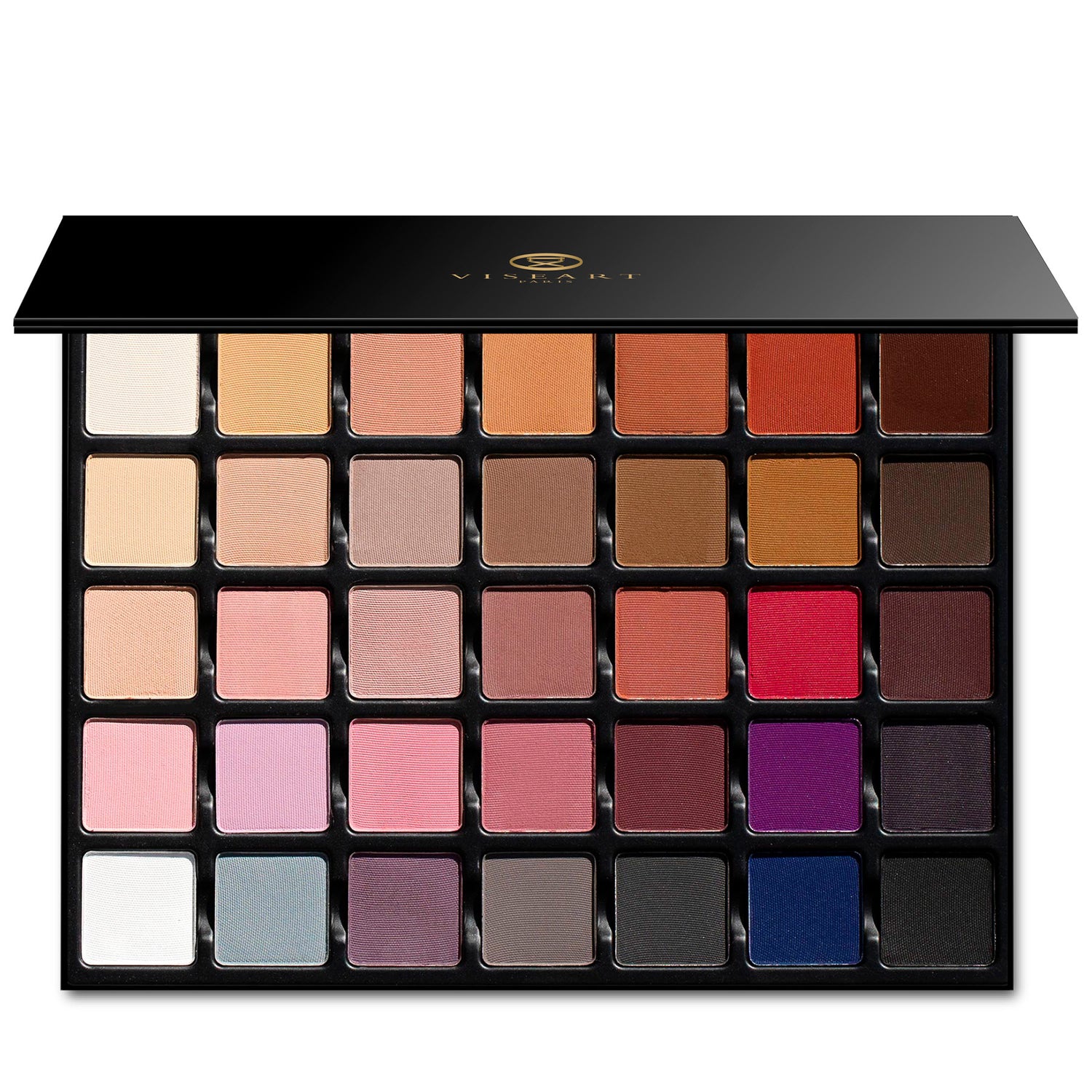 Open palette displaying 30 artist-curated matte shades from soft neutrals to bold accent tones, designed for versatile pro use.