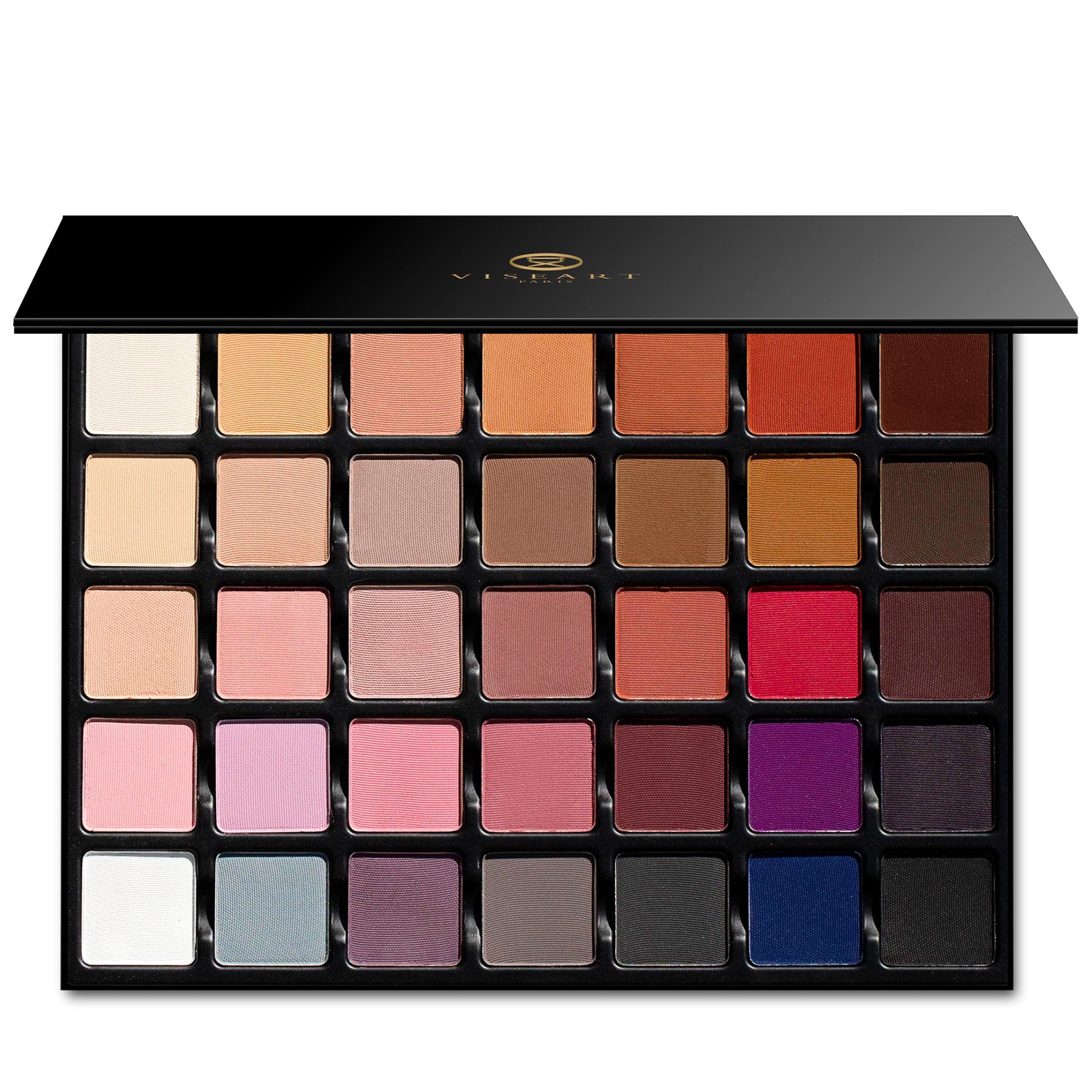 Open palette displaying 30 artist-curated matte shades from soft neutrals to bold accent tones, designed for versatile pro use.