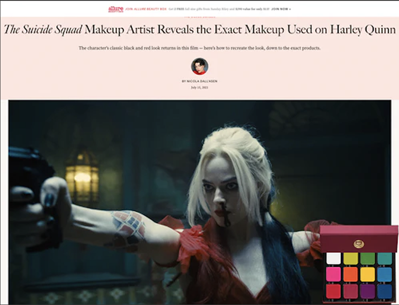 Allure Magazine, Suicide Squad Makeup for Harley Quinn