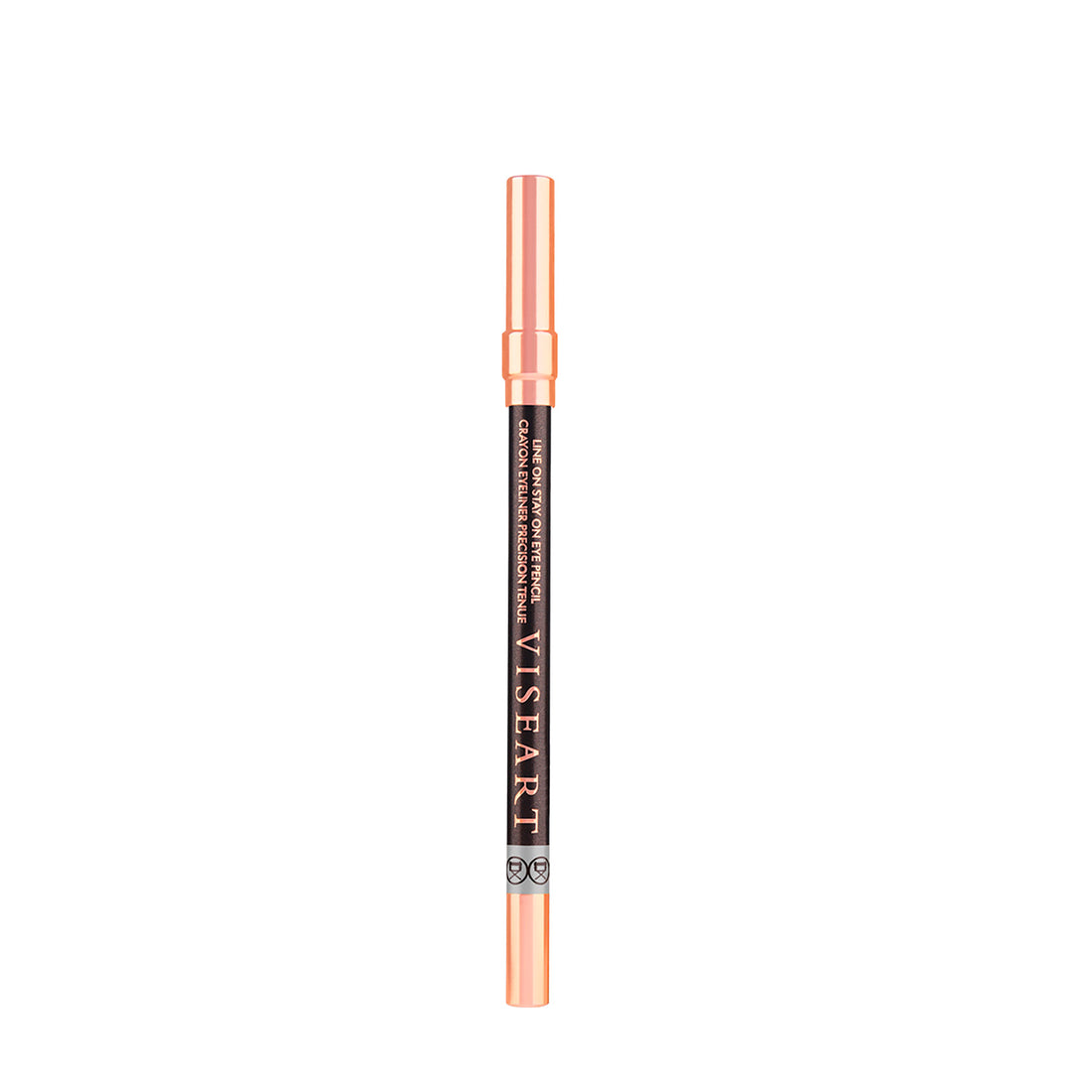 Viseart Metallic Blaze Eye Pencil — a deep espresso brown pencil with a metallic silver end cap, highlighting the shimmering silver eyeliner shade cap on