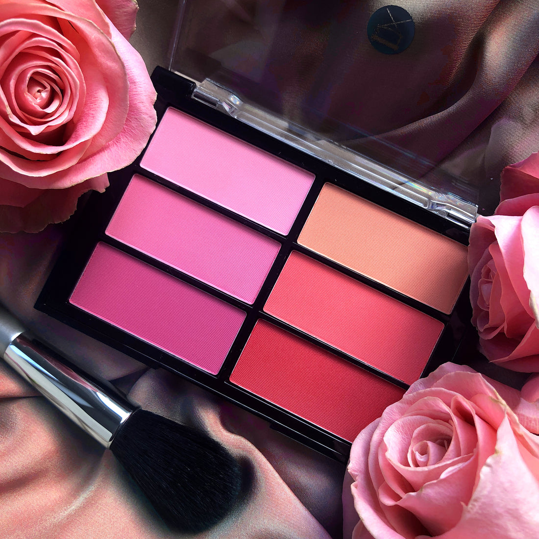 Viseart Rose Coral Blush Palette open to reveal six matte rose and coral powder shades.